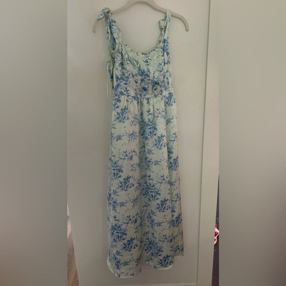 American Eagle Blue Floral Corset Maxi Dress